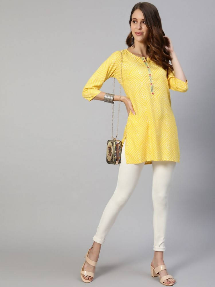 Buy Jaipur Kurti Yellow Floral Print Short Kurta with Skirt & Dupatta (Set  of 3) online